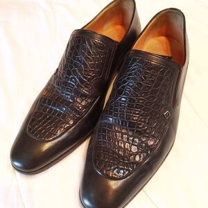 RARE! $1,500 A. Testoni Black Label Genuine Crocodile & Leather SlipOn Shoes 9.5